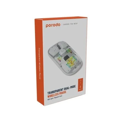 Porodo Transparent Dual-Mode Wireless Mouse Rgb Light And Magnetic Cover